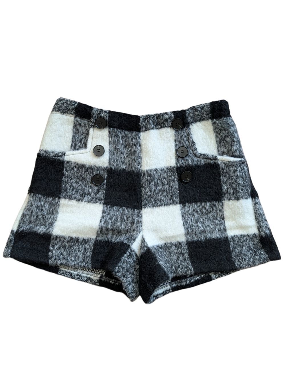 Mustard Seed Womens Black White Plaid Flavia High Rise Fuzzy Shorts Size Medium
